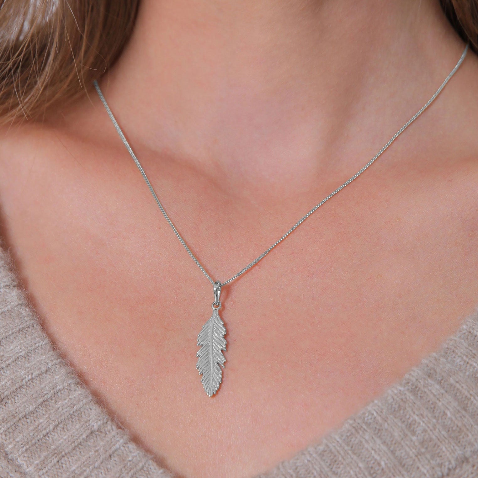 Silber - Elli | Halskette Feder | 925er Sterling Silber