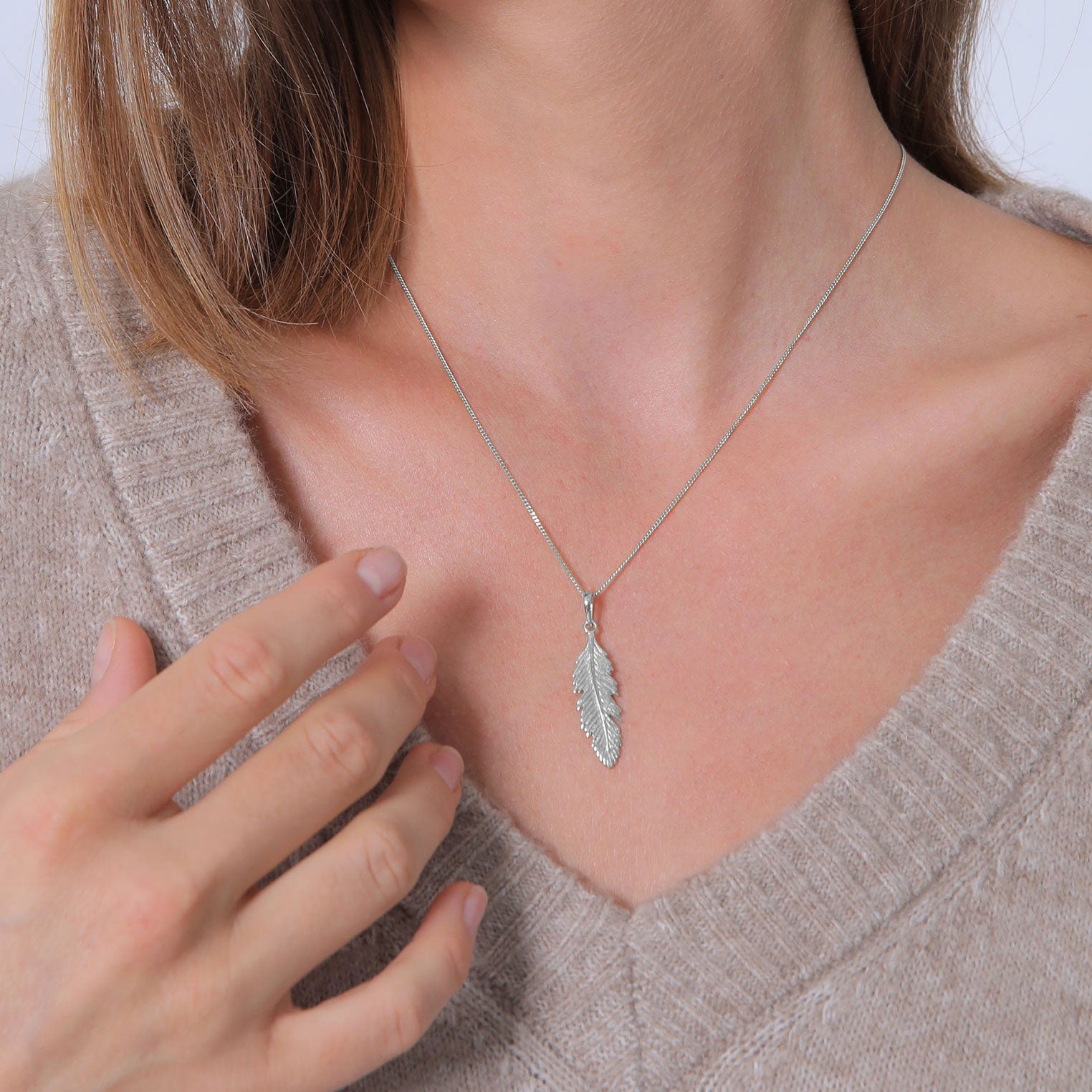 Silber - Elli | Halskette Feder | 925er Sterling Silber