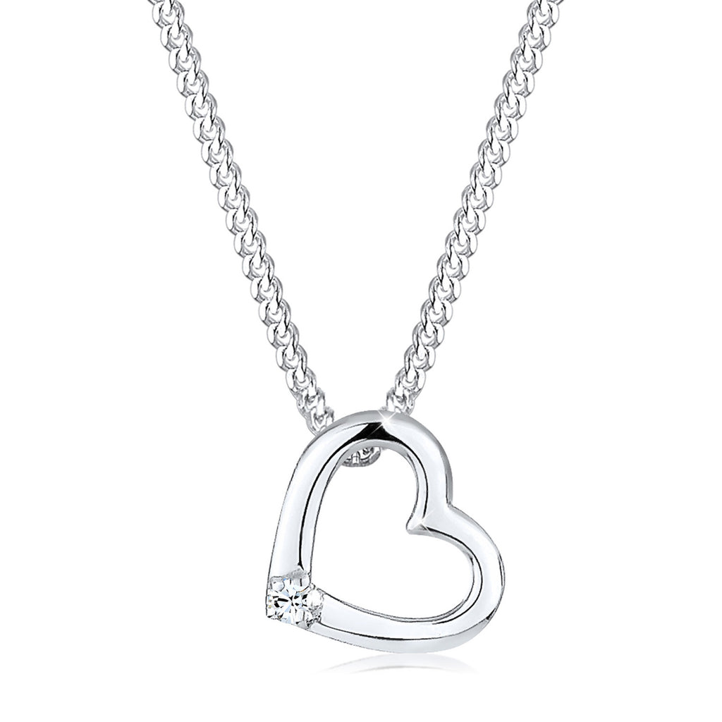Silber - Elli | Halskette Herz Anhänger Cut-Out | Mit Kristallen von Swarovski® (Weiß) | 925er Sterling Silber