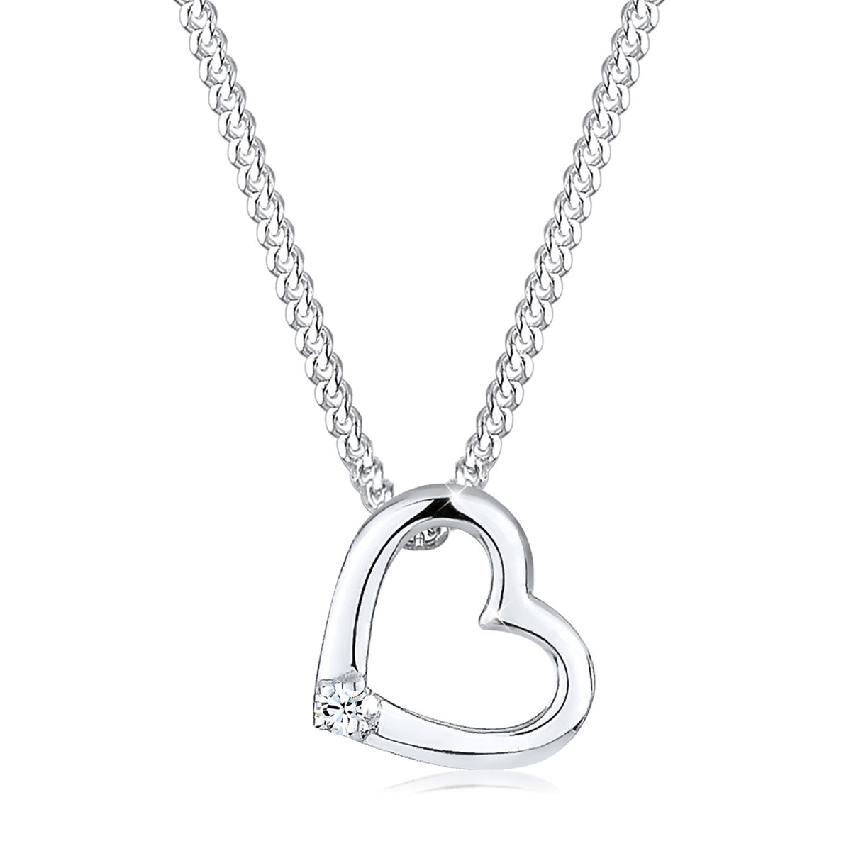 Silber - Elli | Halskette Herz Anhänger Cut-Out | Mit Kristallen von Swarovski® (Weiß) | 925er Sterling Silber
