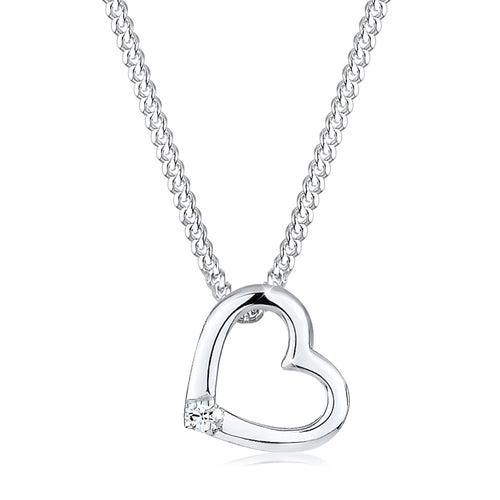 Silber - Elli | Halskette Herz Anhänger Cut-Out | Mit Kristallen von Swarovski® (Weiß) | 925er Sterling Silber