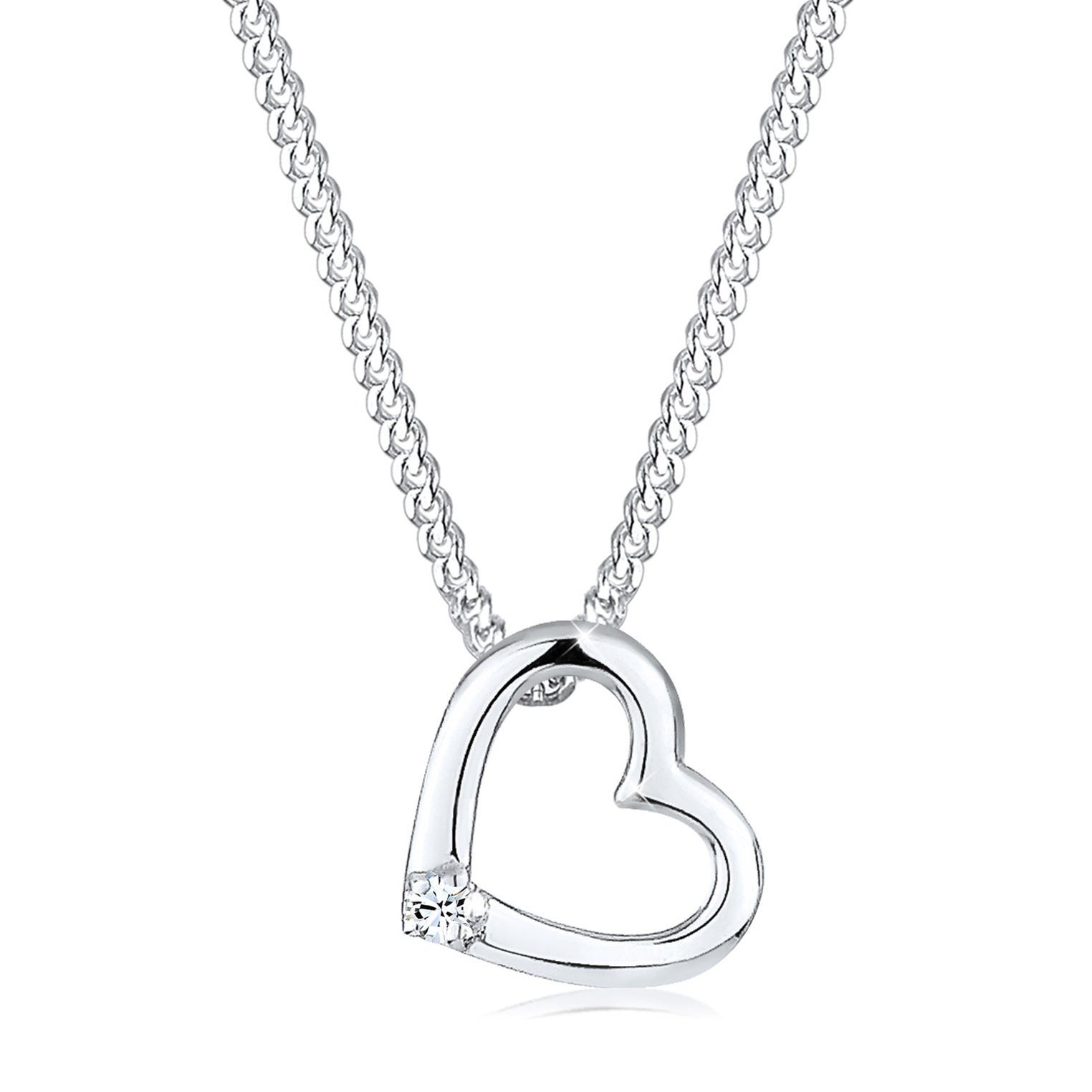 Silber - Elli | Halskette Herz Anhänger Cut-Out | Mit Kristallen von Swarovski® (Weiß) | 925er Sterling Silber