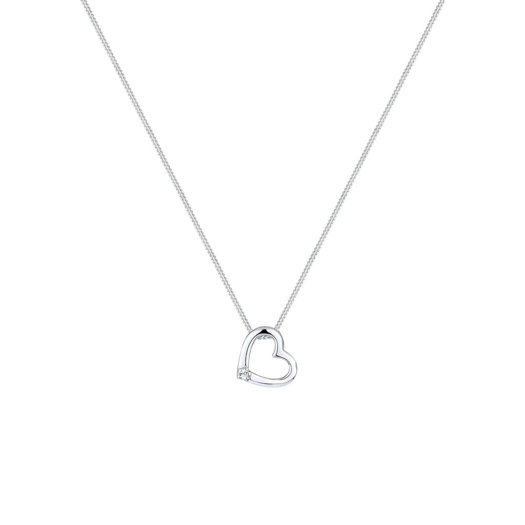 Silber - Elli | Halskette Herz Anhänger Cut-Out | Mit Kristallen von Swarovski® (Weiß) | 925er Sterling Silber