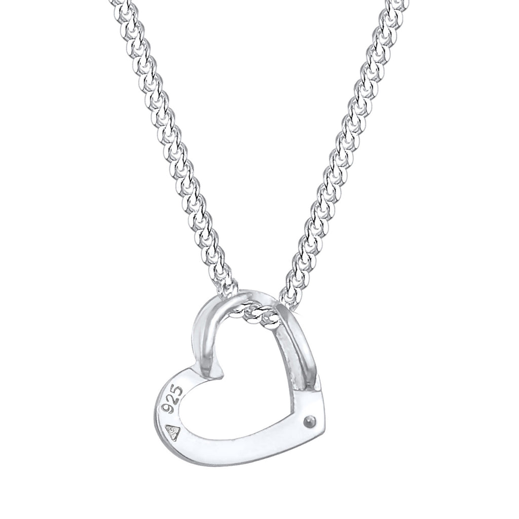 Silber - Elli | Halskette Herz Anhänger Cut-Out | Mit Kristallen von Swarovski® (Weiß) | 925er Sterling Silber