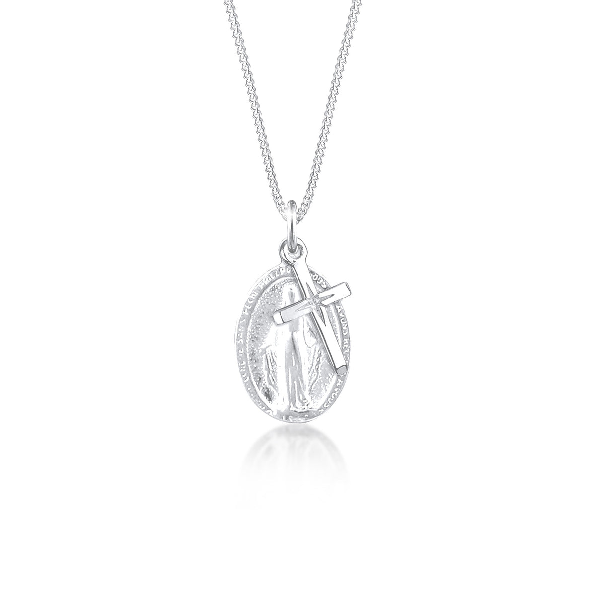 Silber - Elli | Halskette Marienbild Kreuz | 925er Sterling Silber