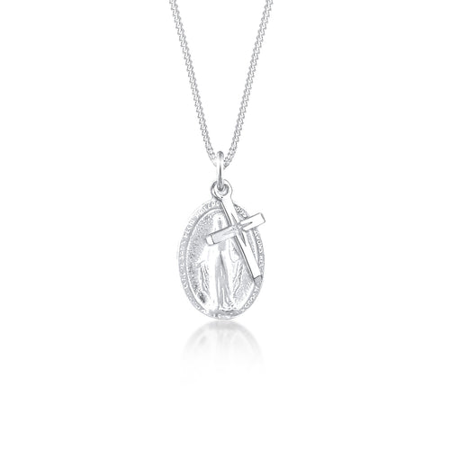 Silber - Elli | Halskette Marienbild Kreuz | 925er Sterling Silber