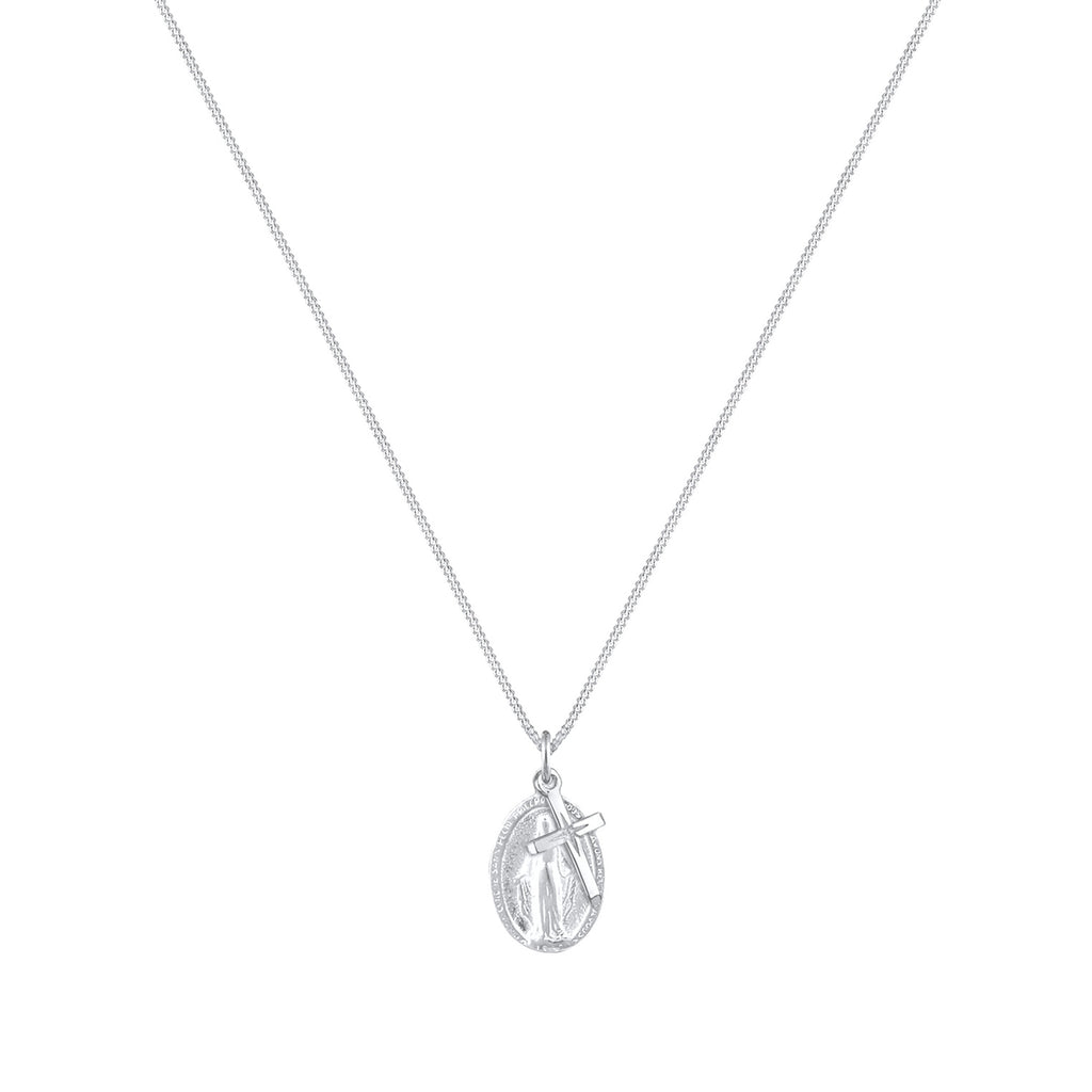 Silber - Elli | Halskette Marienbild Kreuz | 925er Sterling Silber