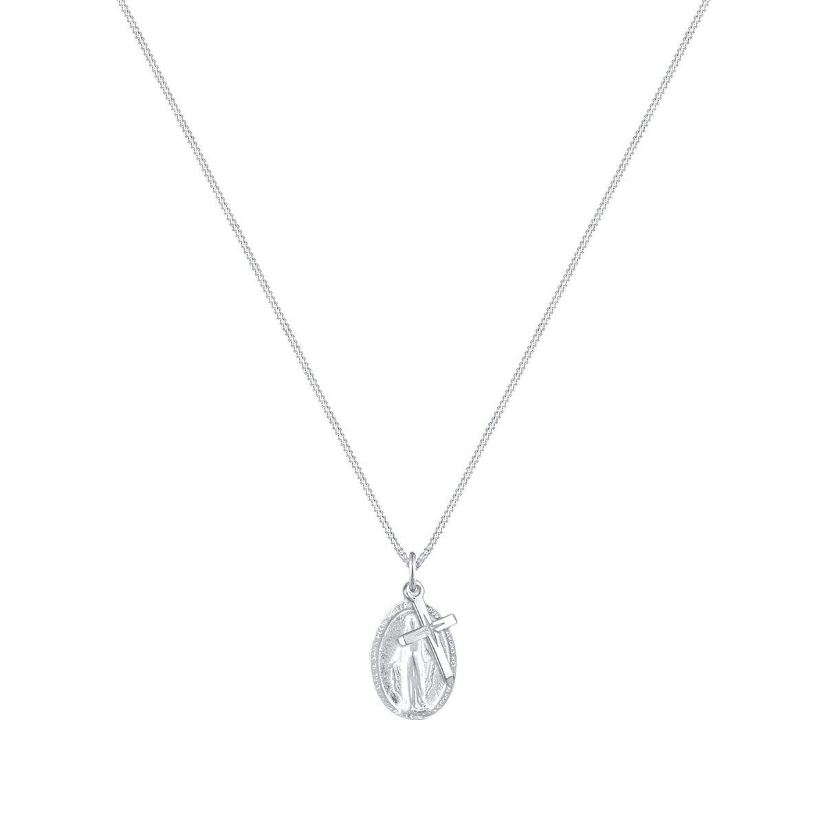Silber - Elli | Halskette Marienbild Kreuz | 925er Sterling Silber