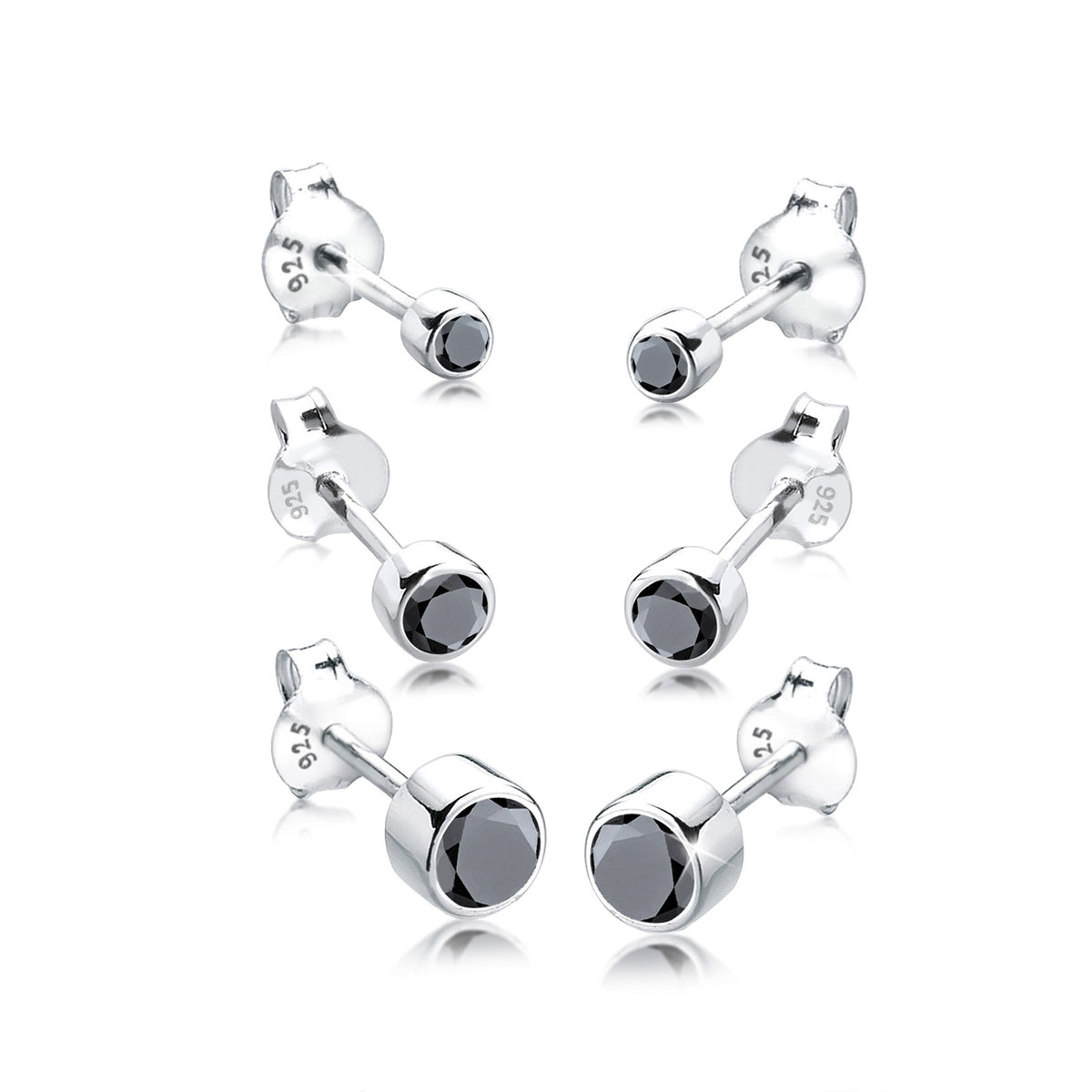 Schwarz - Elli | Ohrstecker | Zirkonia ( Schwarz ) | 925er Sterling Silber