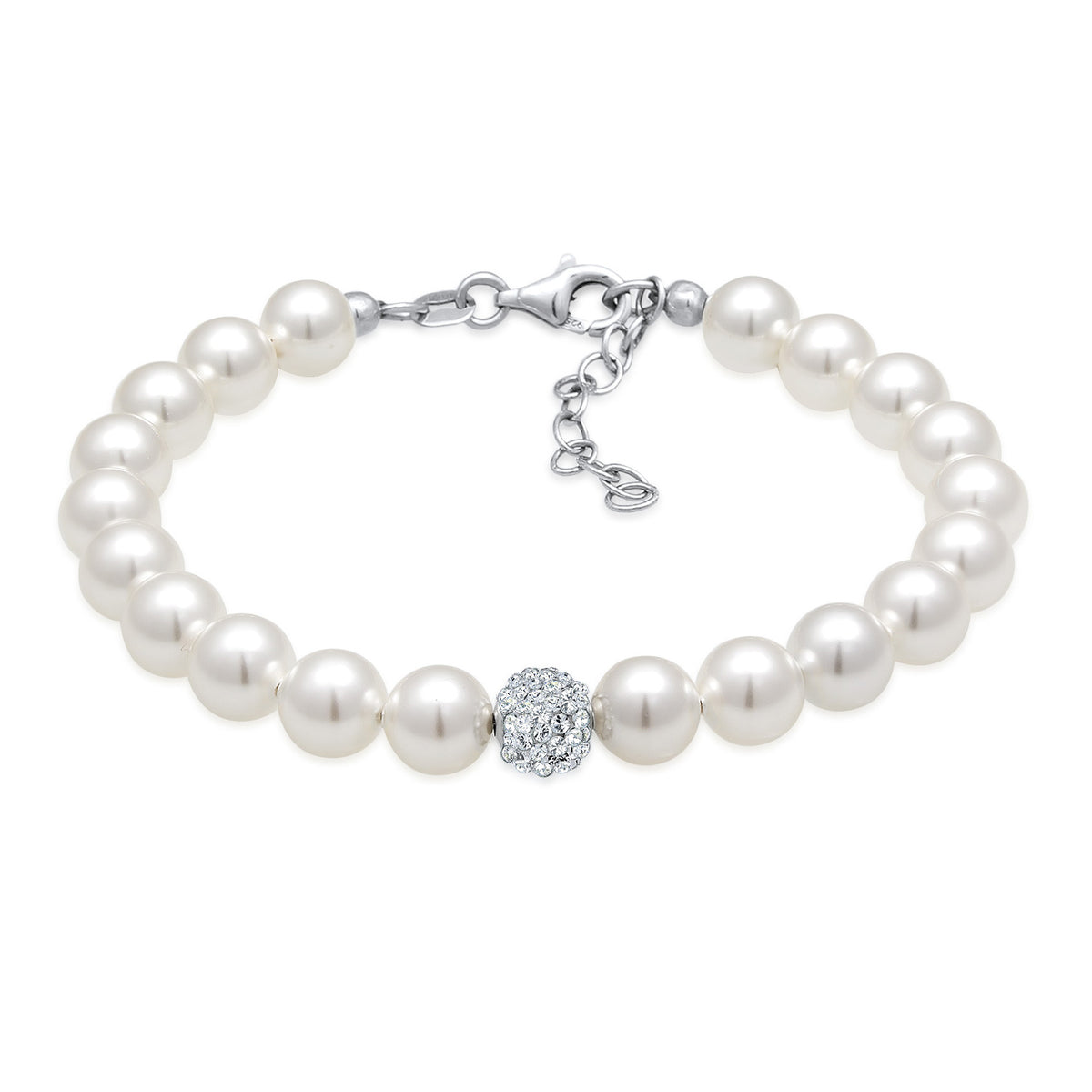 Silber - Elli | Perlen -Armband Kugel | Mit Kristallen von Swarovski® ( Weiß ) | 925er Sterling Silber