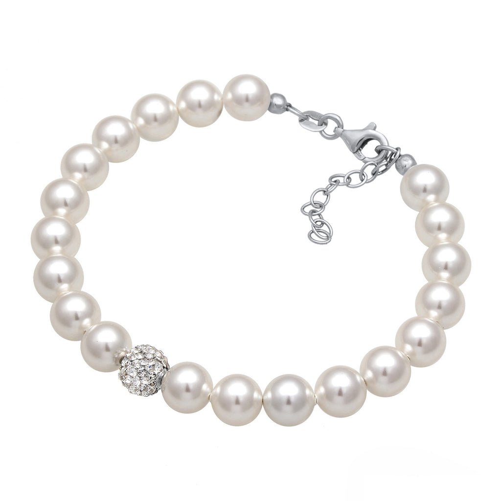 Silber - Elli | Perlen -Armband Kugel | Mit Kristallen von Swarovski® ( Weiß ) | 925er Sterling Silber