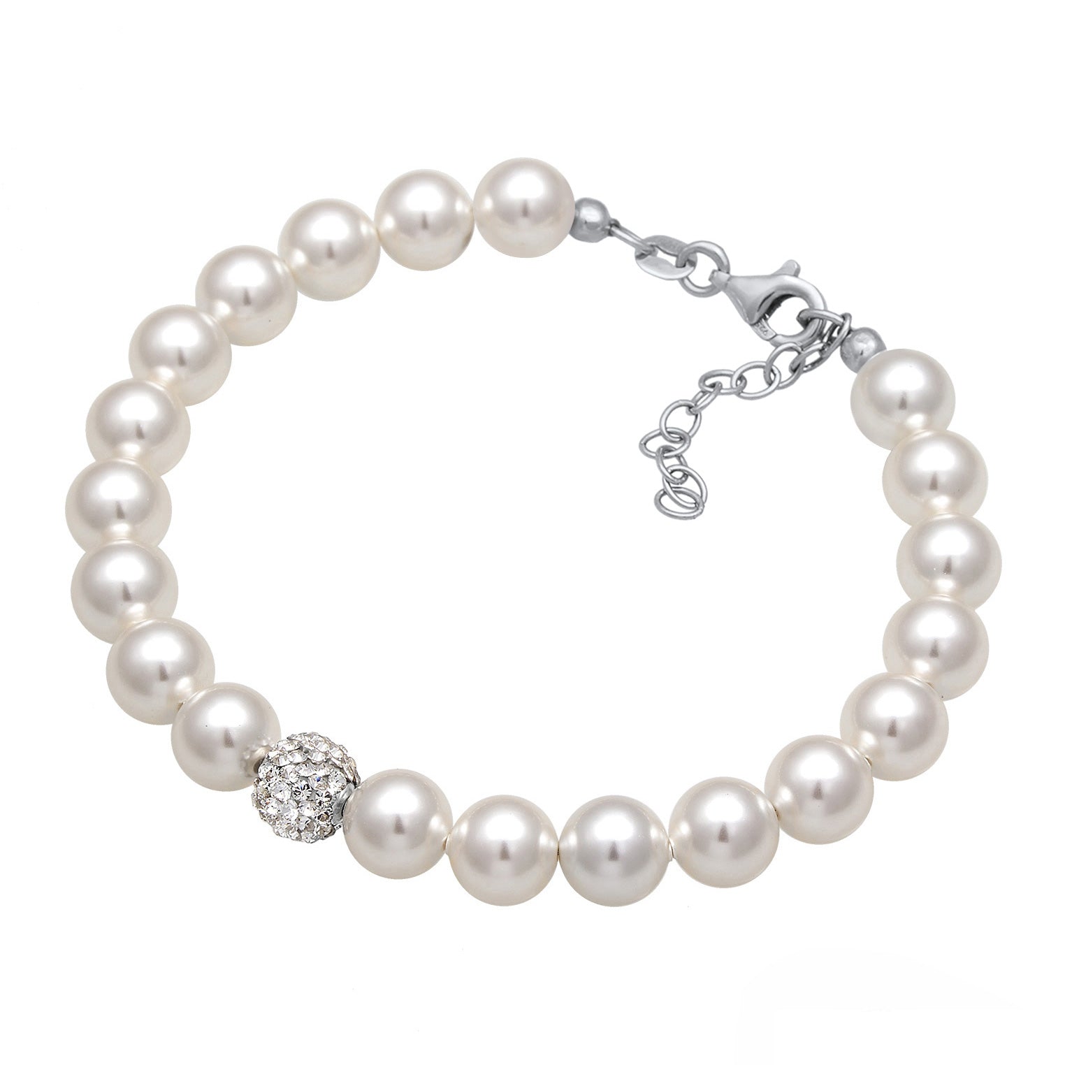 Silber - Elli | Perlen -Armband Kugel | Mit Kristallen von Swarovski® ( Weiß ) | 925er Sterling Silber