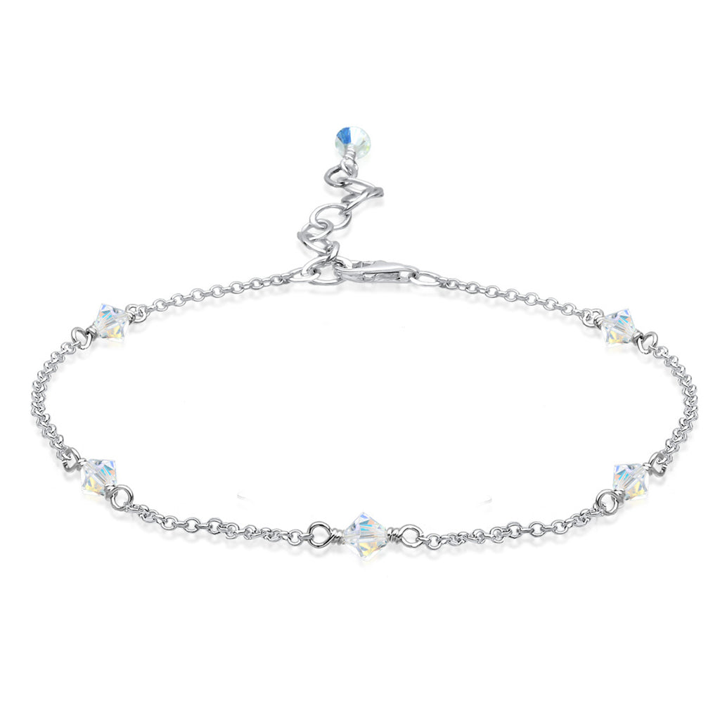 Silber - Elli | Fußkettchen Kugel | Kristall ( Weiß ) | 925er Sterling Silber