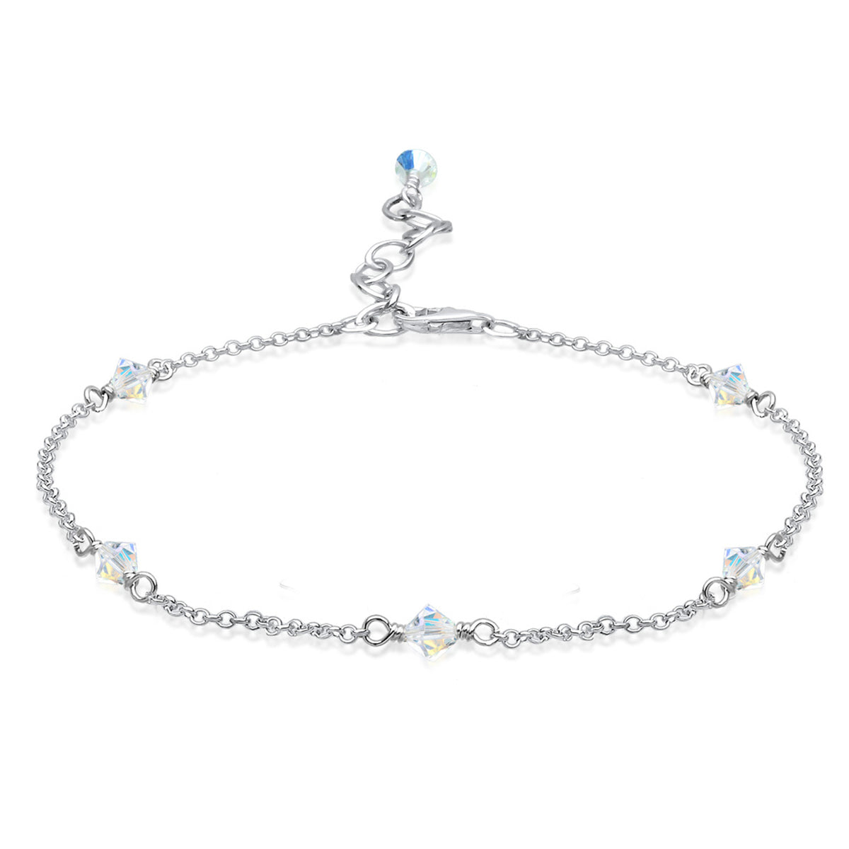 Silber - Elli | Fußkettchen Kugel | Kristall ( Weiß ) | 925er Sterling Silber
