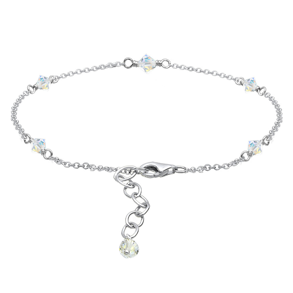 Silber - Elli | Fußkettchen Kugel | Kristall ( Weiß ) | 925er Sterling Silber