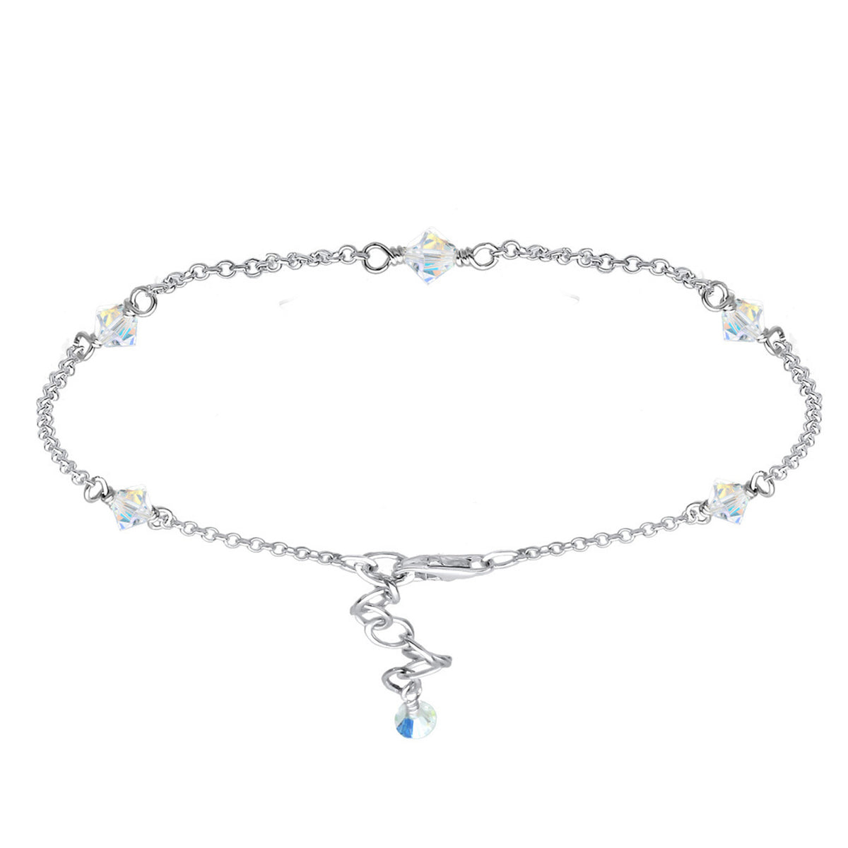 Silber - Elli | Fußkettchen Kugel | Kristall ( Weiß ) | 925er Sterling Silber