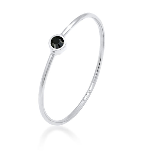Schwarz - Elli | Solitär-Ring | Kristall ( Schwarz ) | 925er Sterling Silber