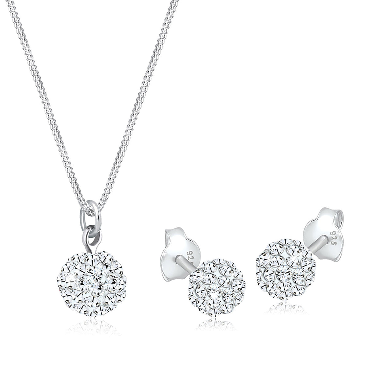 Silber - Elli | Schmuckset Kugel | Mit Kristallen von Swarovski® (Weiß) | 925er Sterling Silber