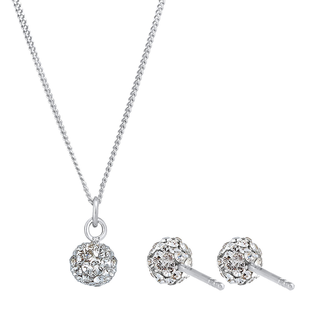 Silber - Elli | Schmuckset Kugel | Mit Kristallen von Swarovski® (Weiß) | 925er Sterling Silber