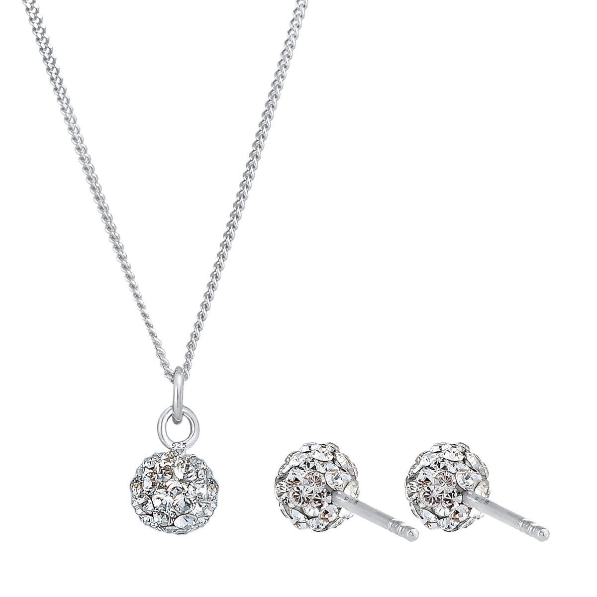 Silber - Elli | Schmuckset Kugel | Mit Kristallen von Swarovski® (Weiß) | 925er Sterling Silber