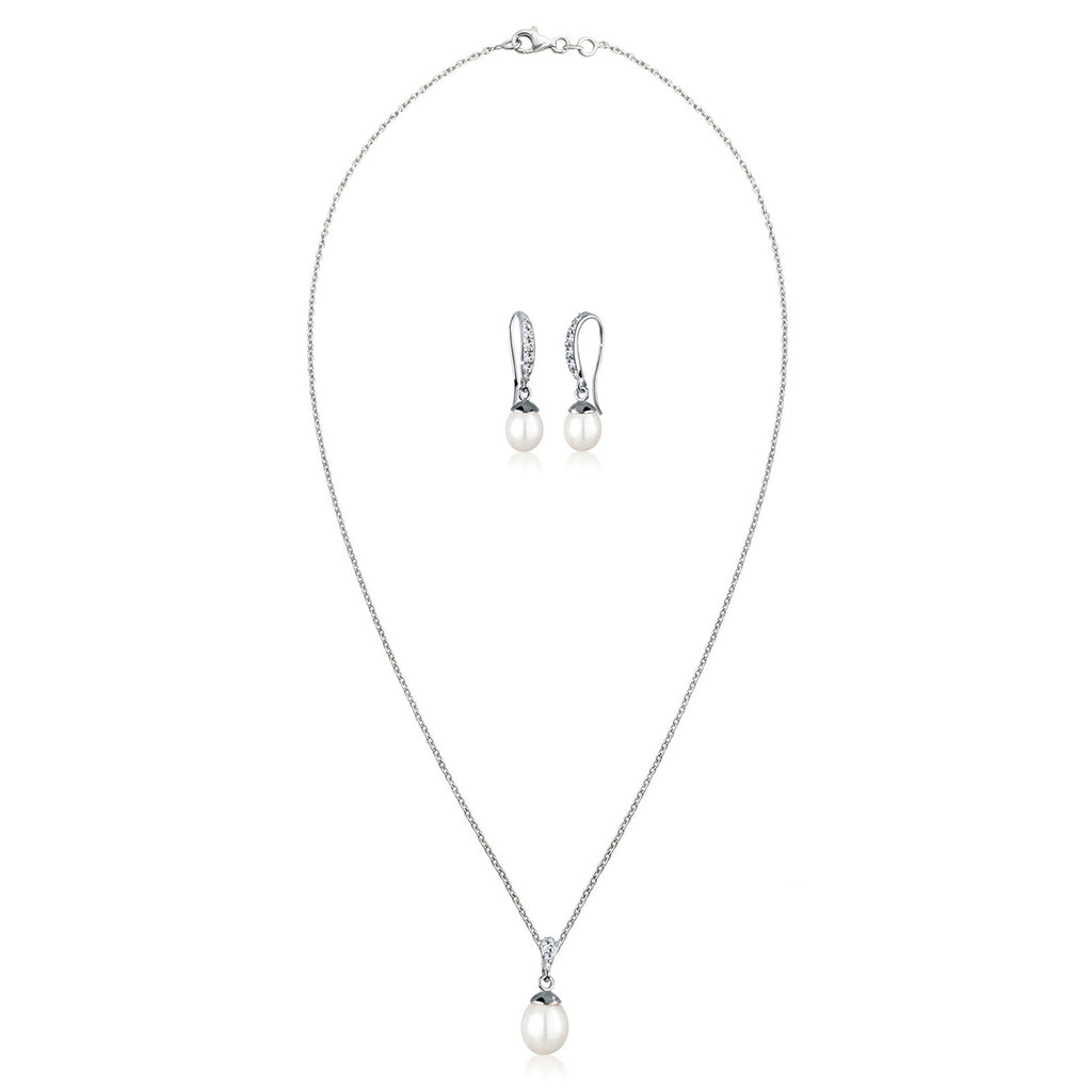 Silber - Elli | Schmuckset  | Süßwasserperle, Kristall ( Weiß ) | 925er Sterling Silber
