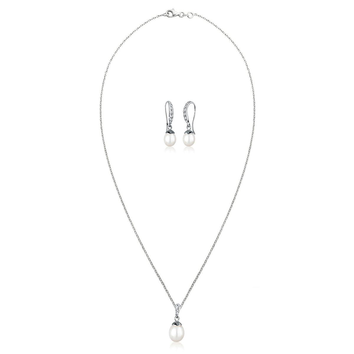Silber - Elli | Schmuckset  | Süßwasserperle, Kristall ( Weiß ) | 925er Sterling Silber