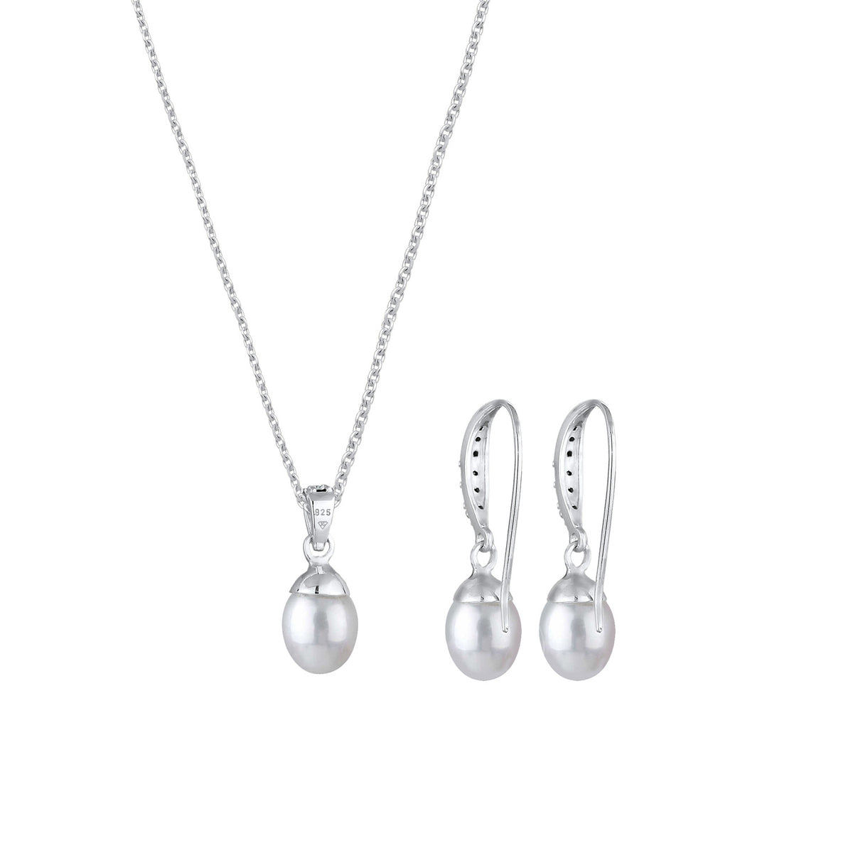 Silber - Elli | Schmuckset  | Süßwasserperle, Kristall ( Weiß ) | 925er Sterling Silber