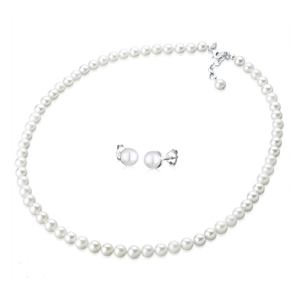Weiß - Elli | Glieder-Schmuckset  | Süßwasserperle | 925er Sterling Silber