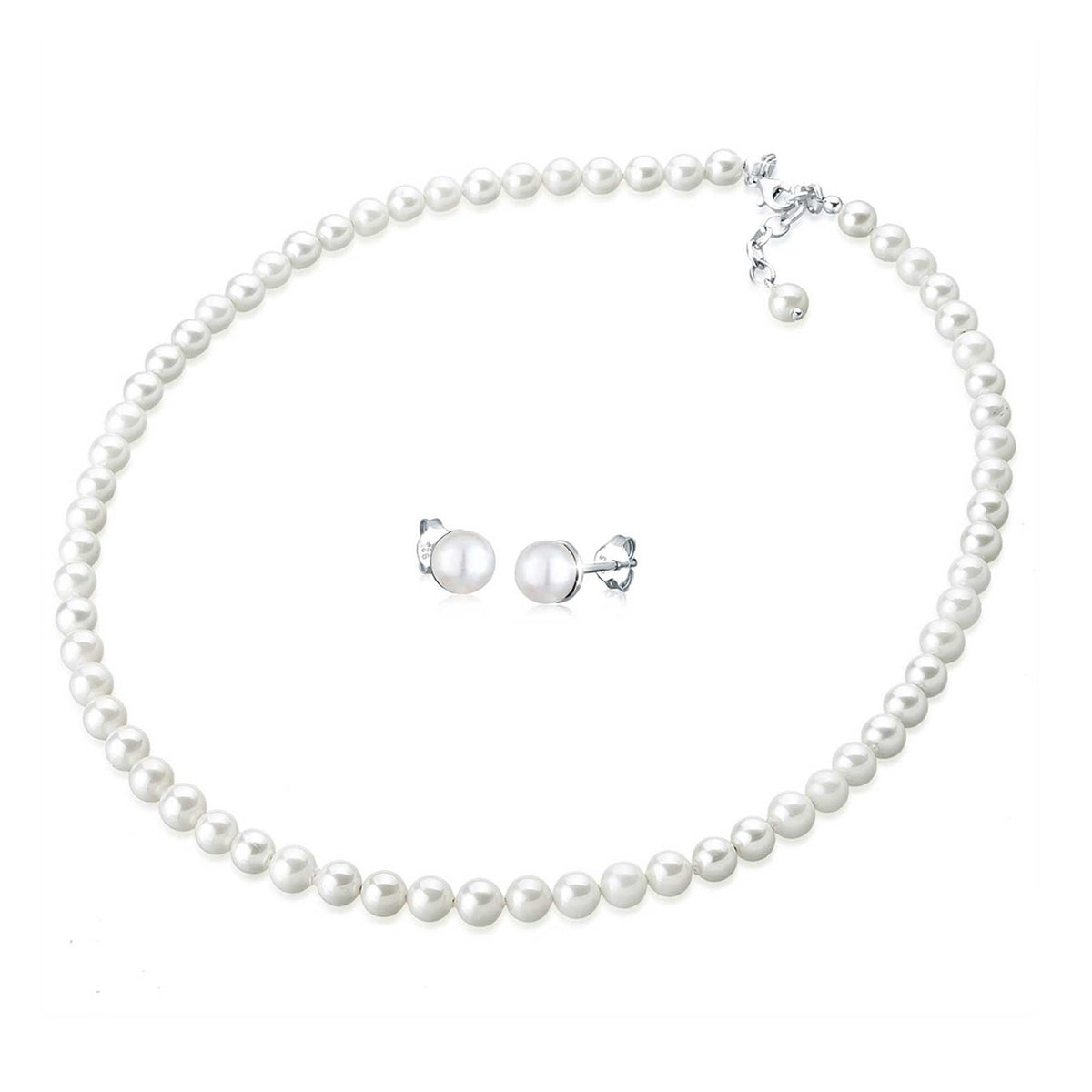 Weiß - Elli | Glieder-Schmuckset  | Süßwasserperle | 925er Sterling Silber