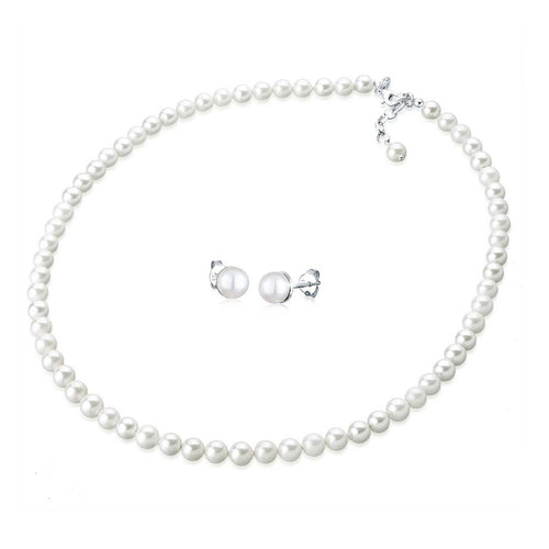 Weiß - Elli | Glieder-Schmuckset  | Süßwasserperle | 925er Sterling Silber