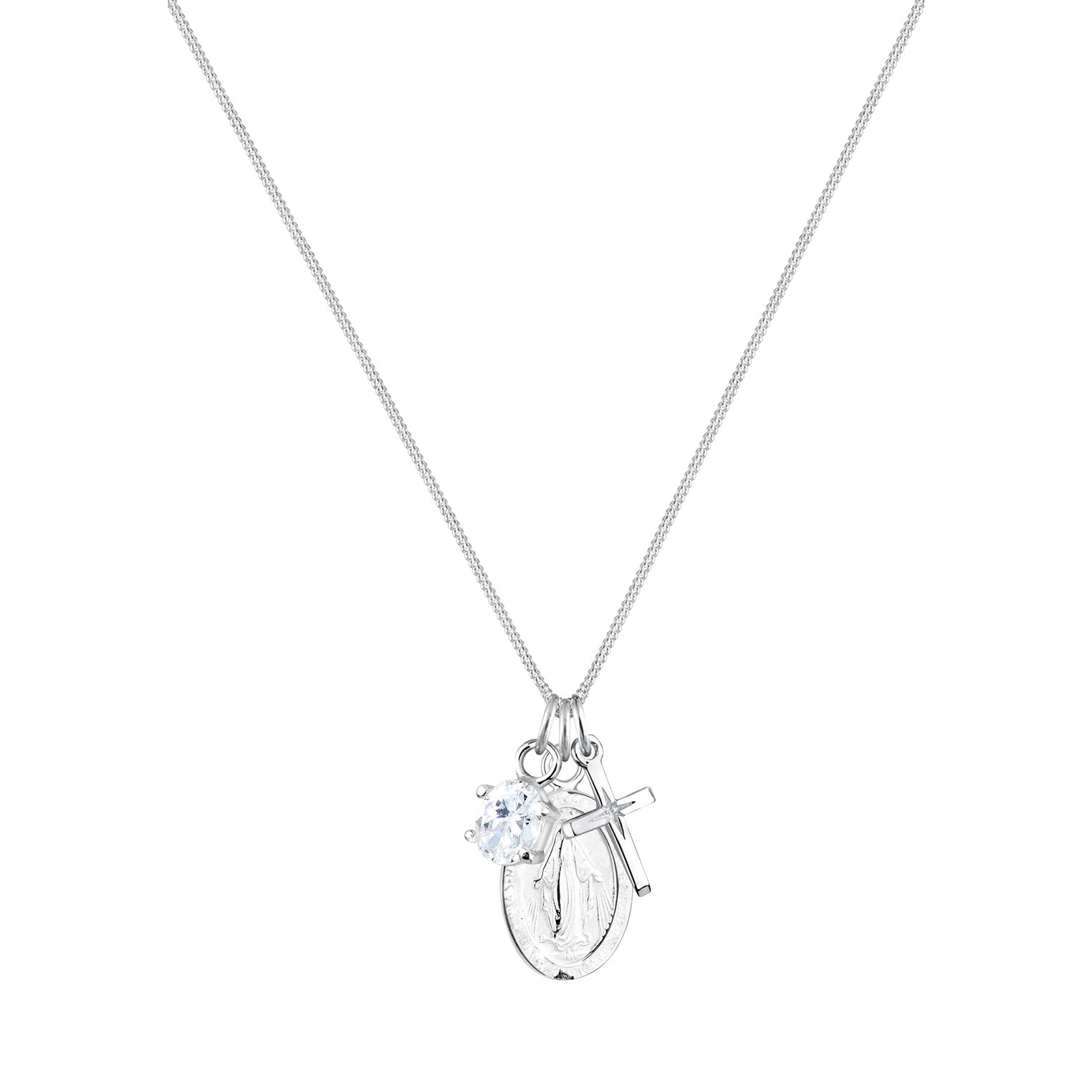 Silber - Elli | Halskette Kreuz | Zirkonia ( Weiß ) | 925er Sterling Silber