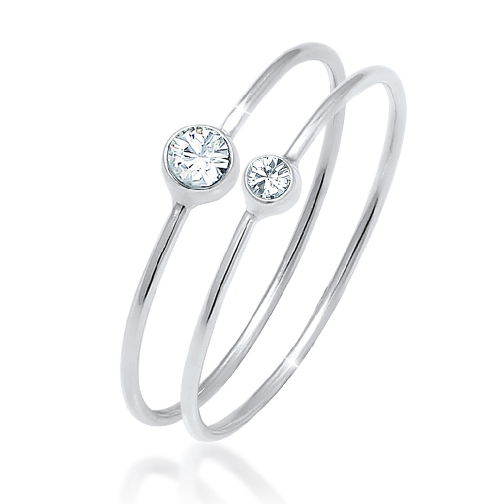 Silber - Elli | Solitär-Ring | Kristall ( Weiß ) | 925er Sterling Silber