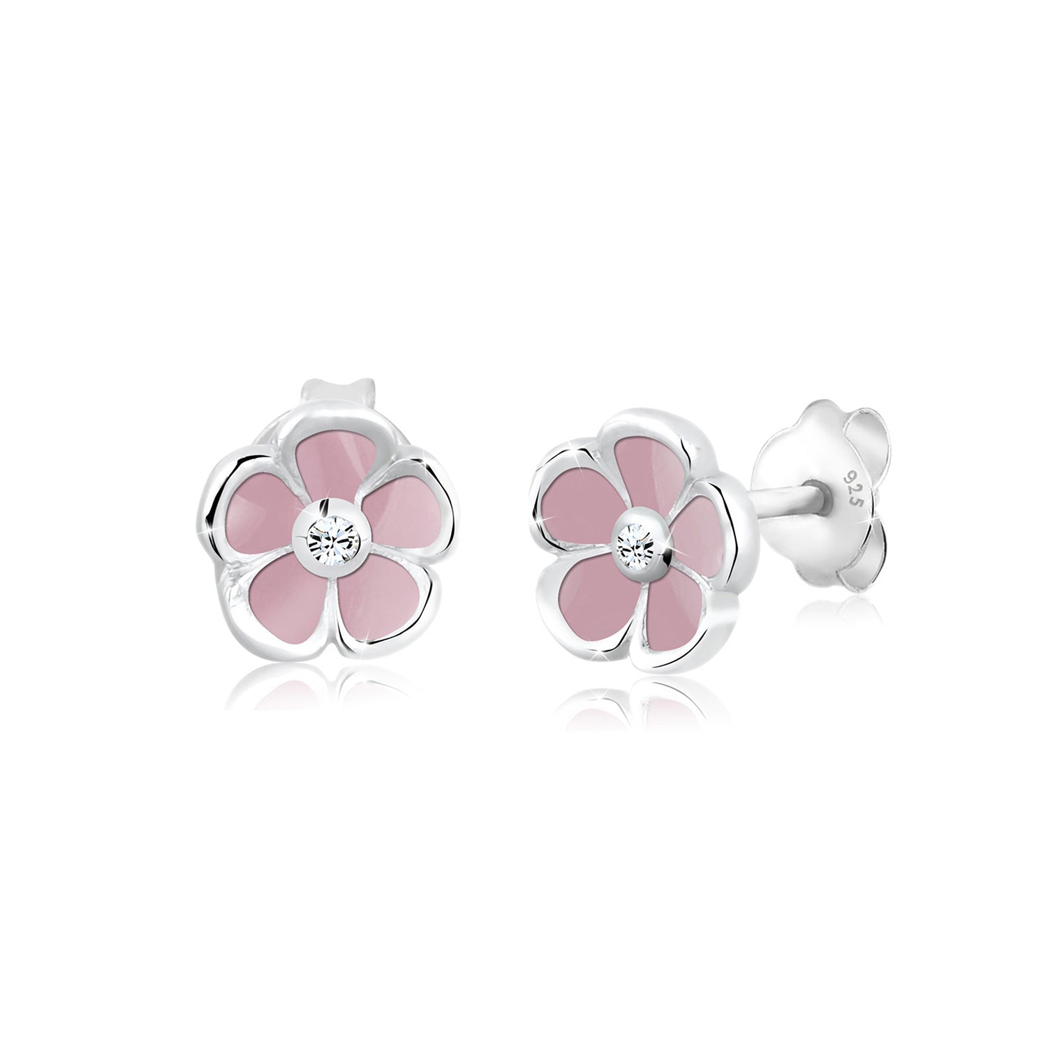 Rosa - Elli | Ohrring Blume | Mit Kristallen von Swarovski® (Weiß) | 925er Sterling Silber