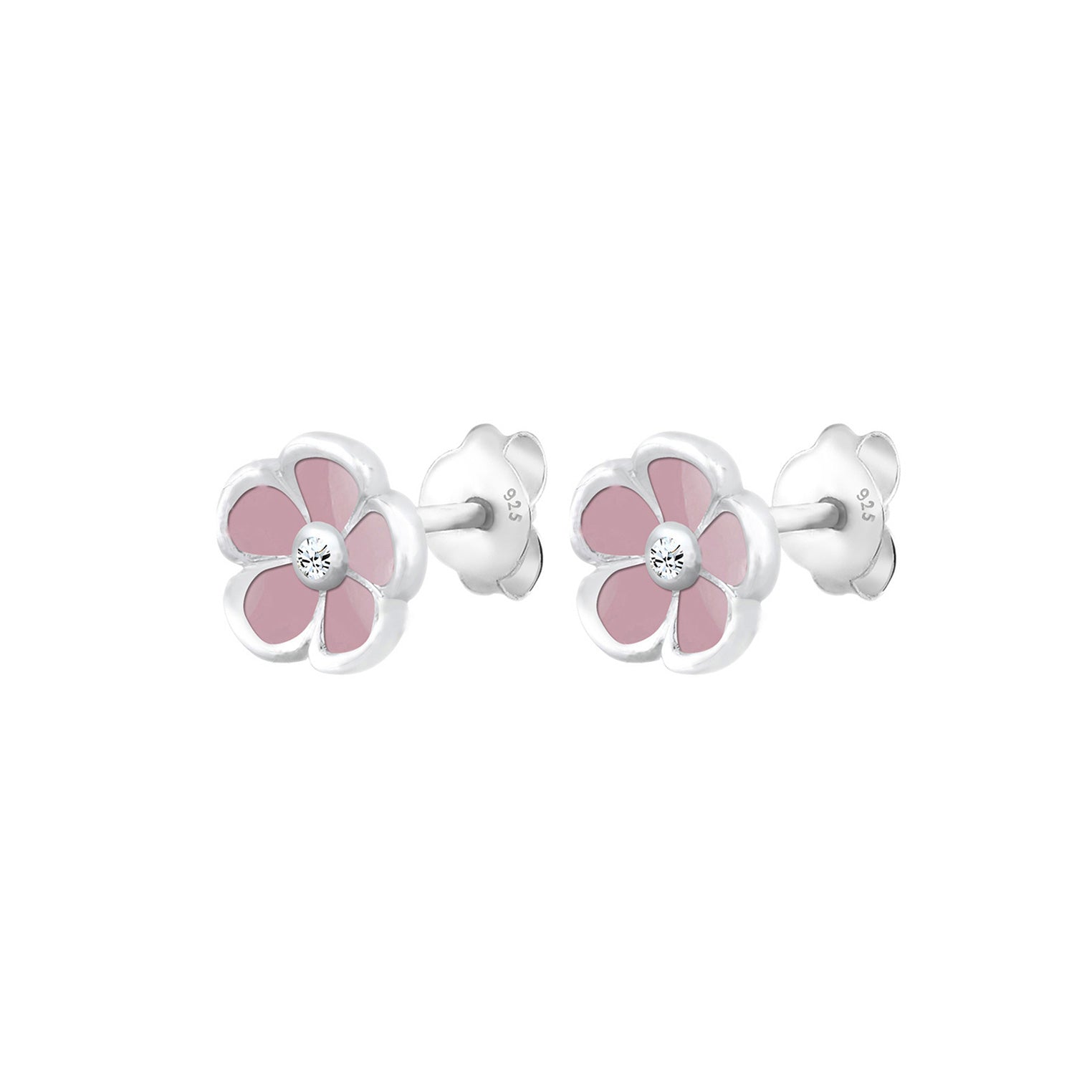Rosa - Elli | Ohrring Blume | Kristall ( Weiß ) | 925er Sterling Silber