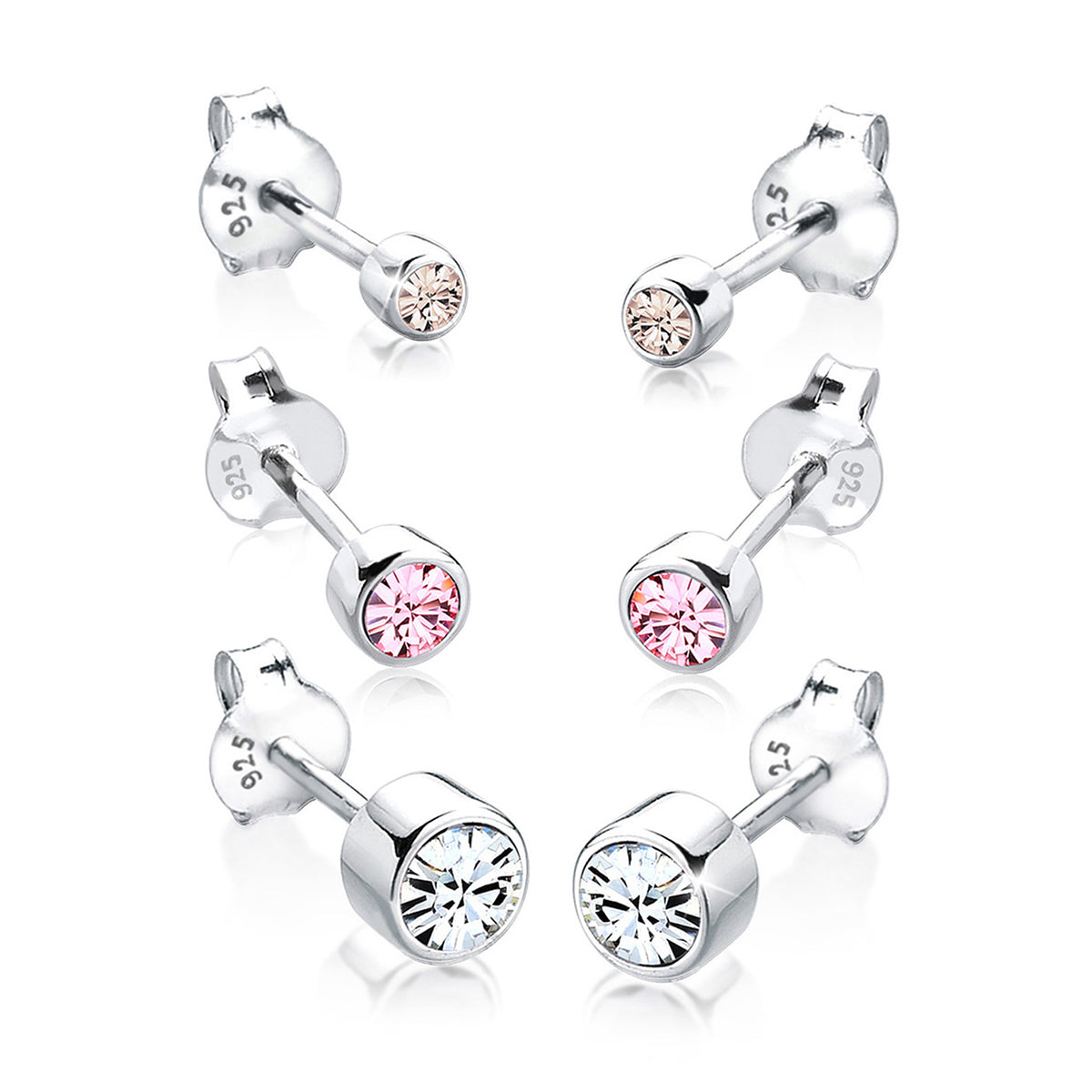 Silber - Elli | Ohrringset | Kristall ( Weiß ) | 925er Sterling Silber