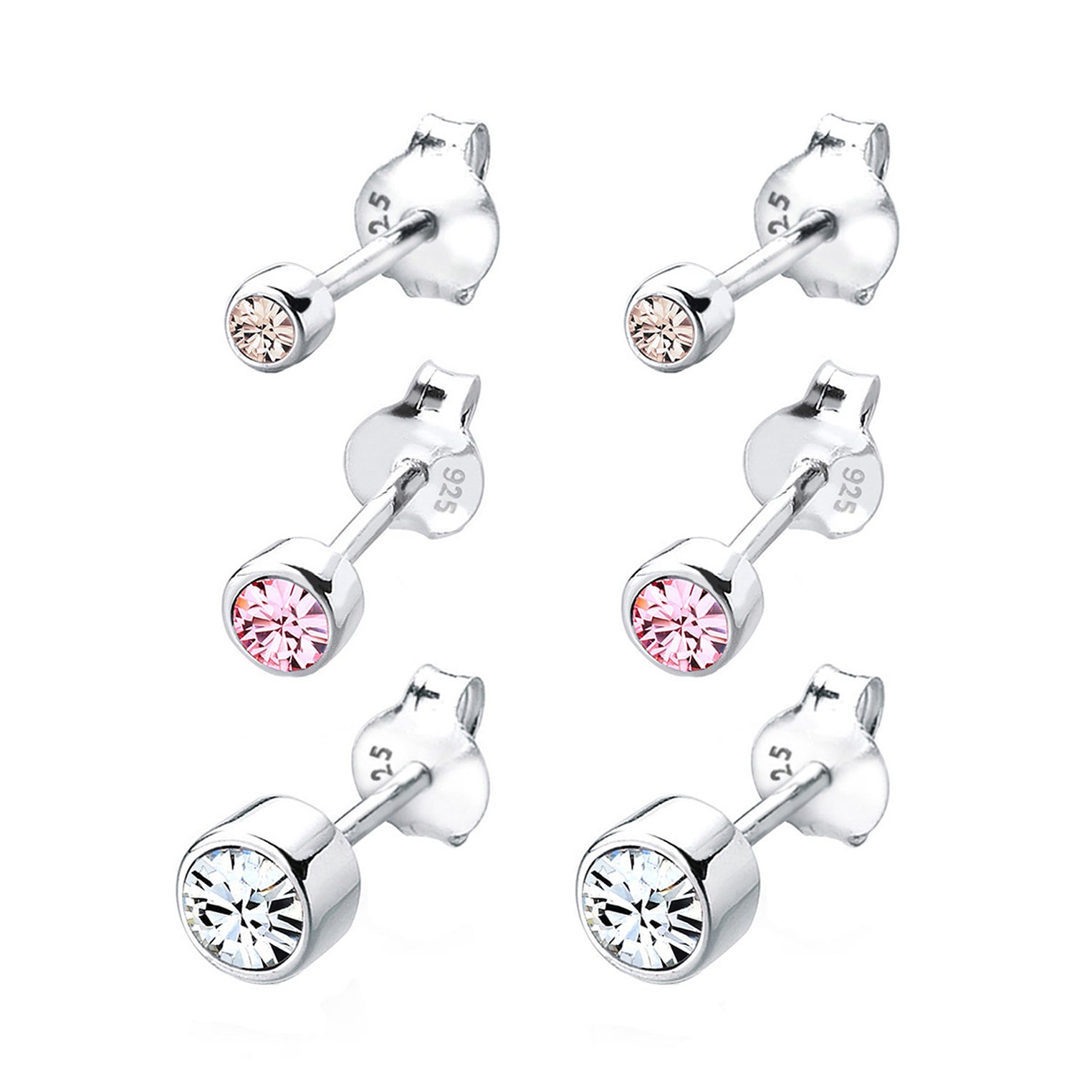 Silber - Elli | Ohrringset | Kristall ( Weiß ) | 925er Sterling Silber