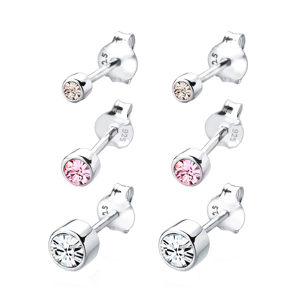 Silber - Elli | Ohrringset | Kristall ( Weiß ) | 925er Sterling Silber