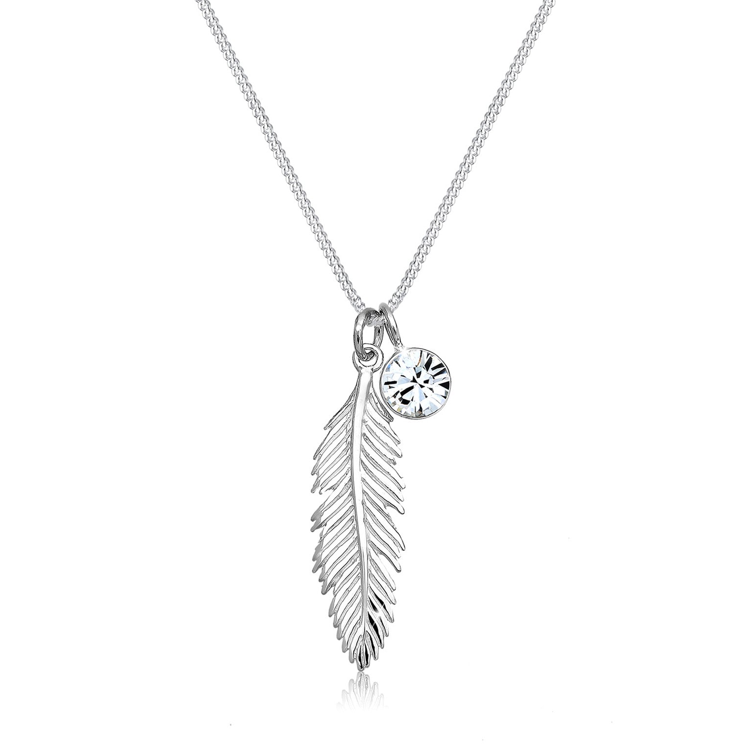 Silber - Elli | Halskette Feder | Mit Kristallen von Swarovski® (Weiß) | 925er Sterling Silber