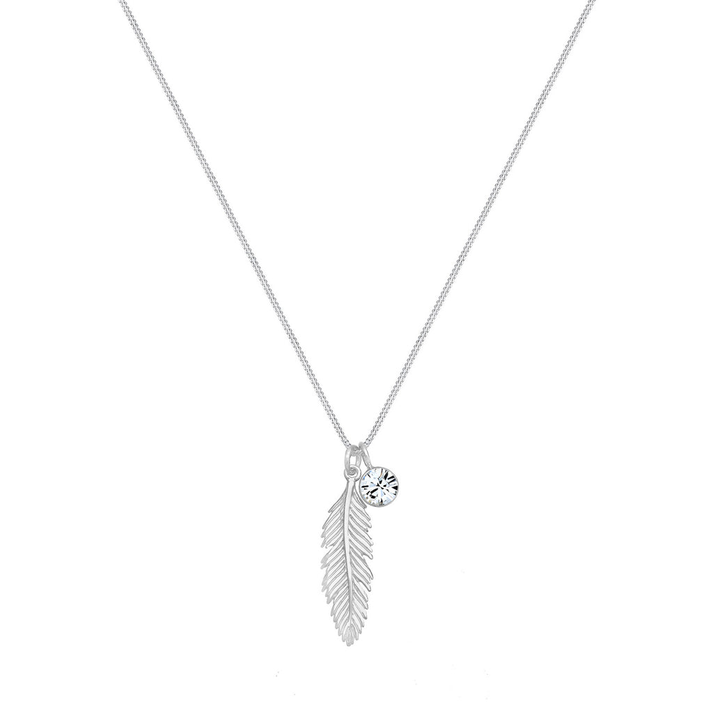 Silber - Elli | Halskette Feder | Mit Kristallen von Swarovski® (Weiß) | 925er Sterling Silber