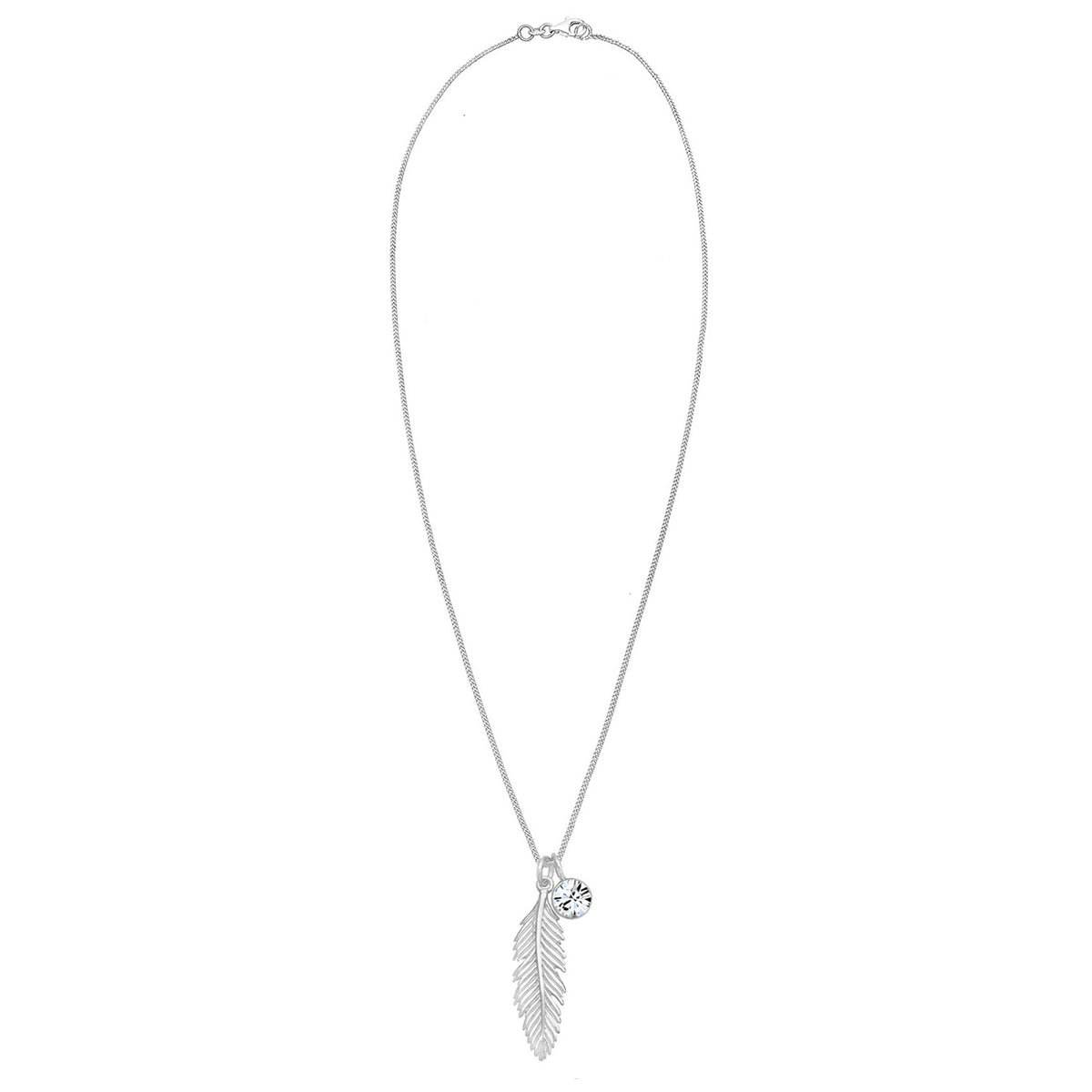 Silber - Elli | Halskette Feder | Mit Kristallen von Swarovski® (Weiß) | 925er Sterling Silber