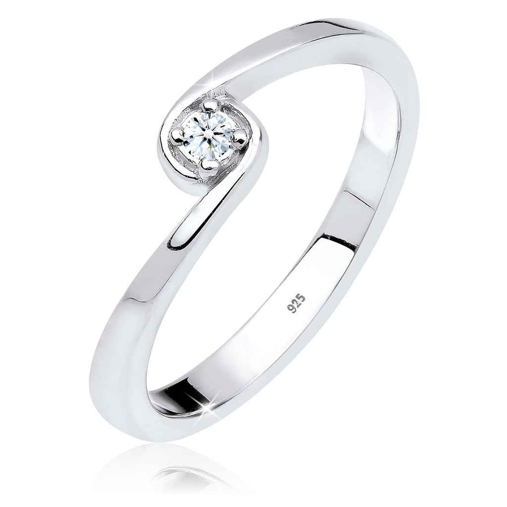 Weiß - Elli DIAMONDS | Solitär-Ring | Diamant ( Weiß, 0,03 ct ) | 925er Sterling Silber