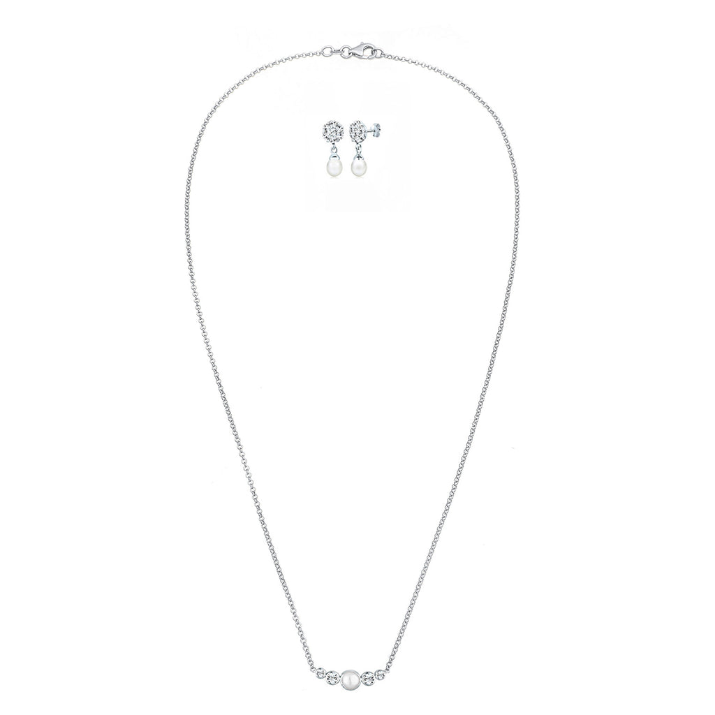 Silber - Elli PREMIUM | Schmuckset  Kugel | Süßwasserperle, Kristall ( Weiß ) | 925er Sterling Silber