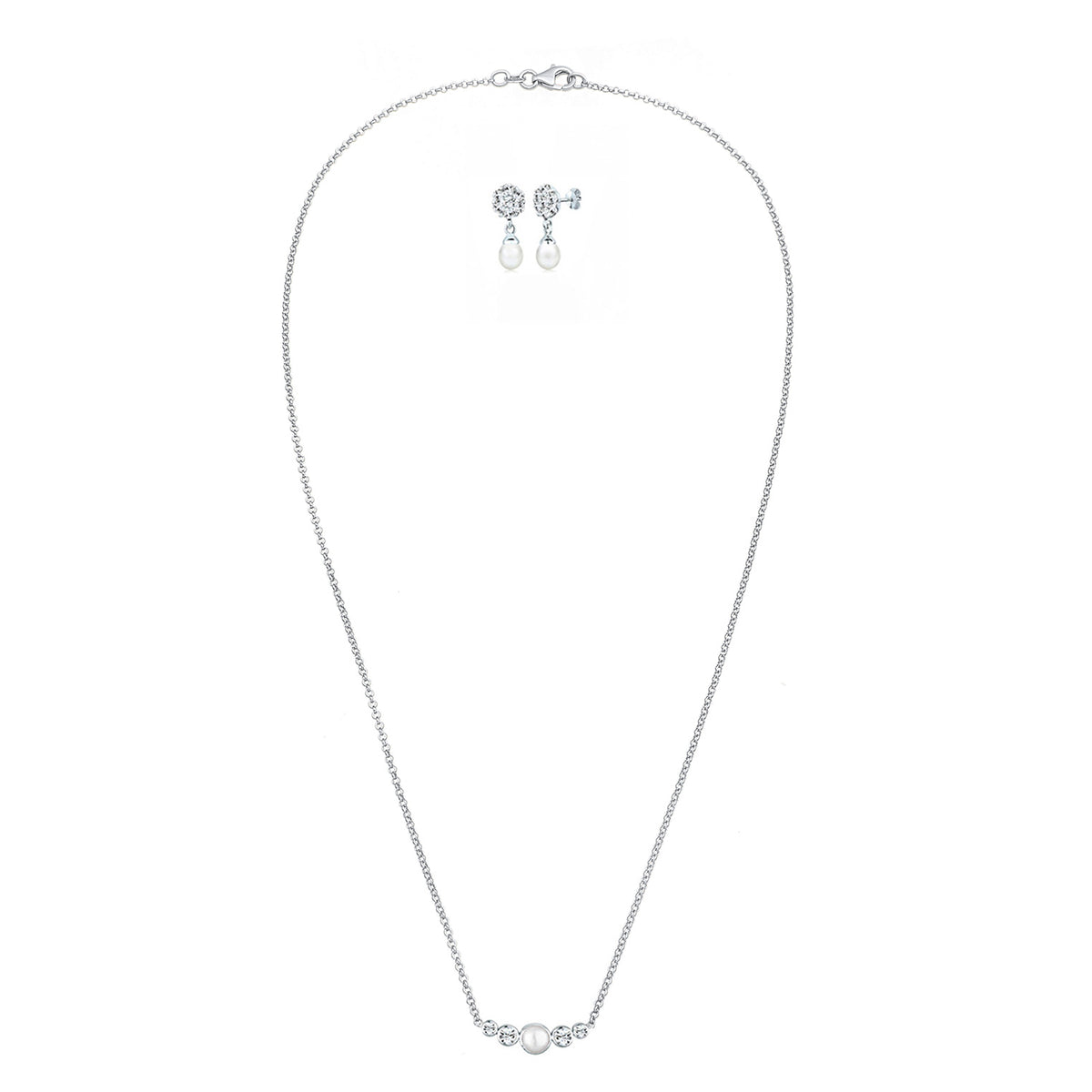 Silber - Elli PREMIUM | Schmuckset  Kugel | Süßwasserperle, Kristall ( Weiß ) | 925er Sterling Silber