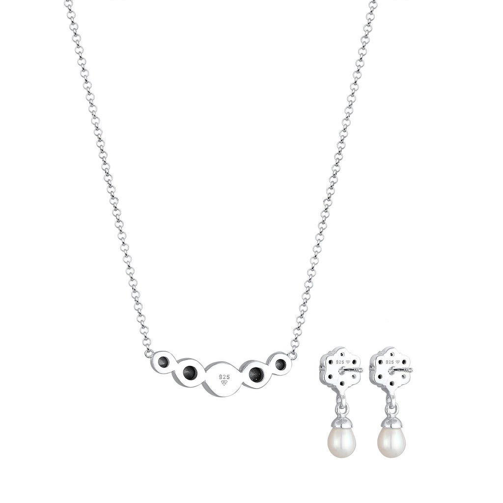 Silber - Elli PREMIUM | Schmuckset  Kugel | Süßwasserperle, Kristall ( Weiß ) | 925er Sterling Silber