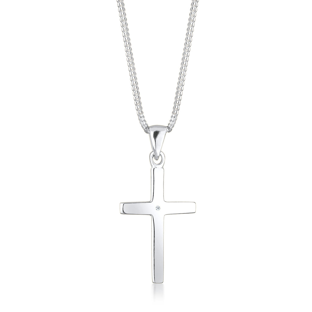 Silber - Elli DIAMONDS | Halskette Kreuz | Diamant (Weiß, 0,005 ct) | 925er Sterling Silber