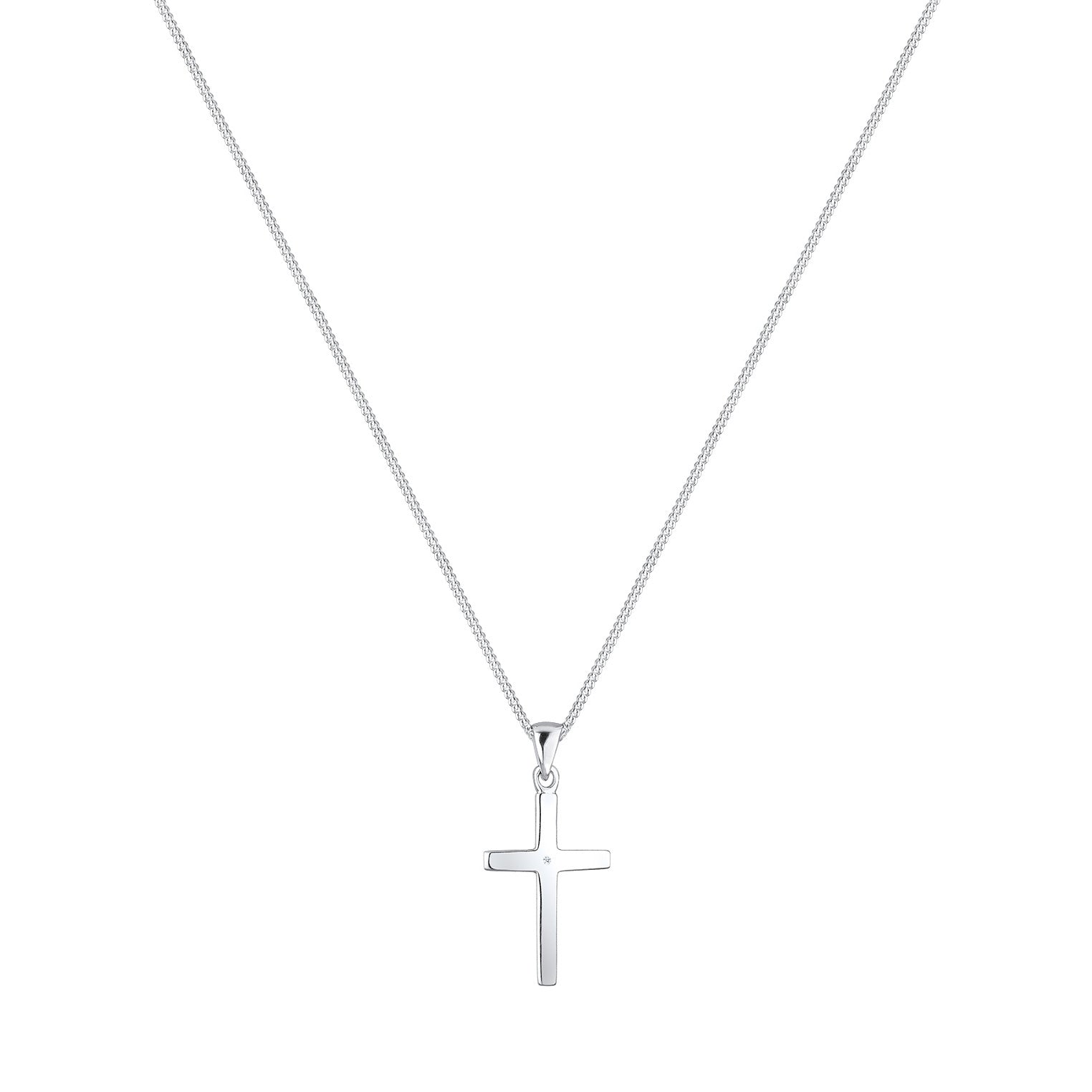 Silber - Elli DIAMONDS | Halskette Kreuz | Diamant ( Weiß, 0,005 ct ) | 925er Sterling Silber