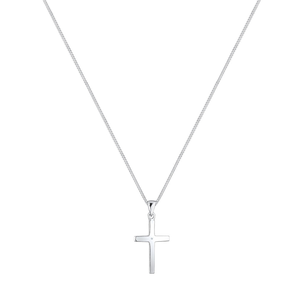 Silber - Elli DIAMONDS | Halskette Kreuz | Diamant (Weiß, 0,005 ct) | 925er Sterling Silber