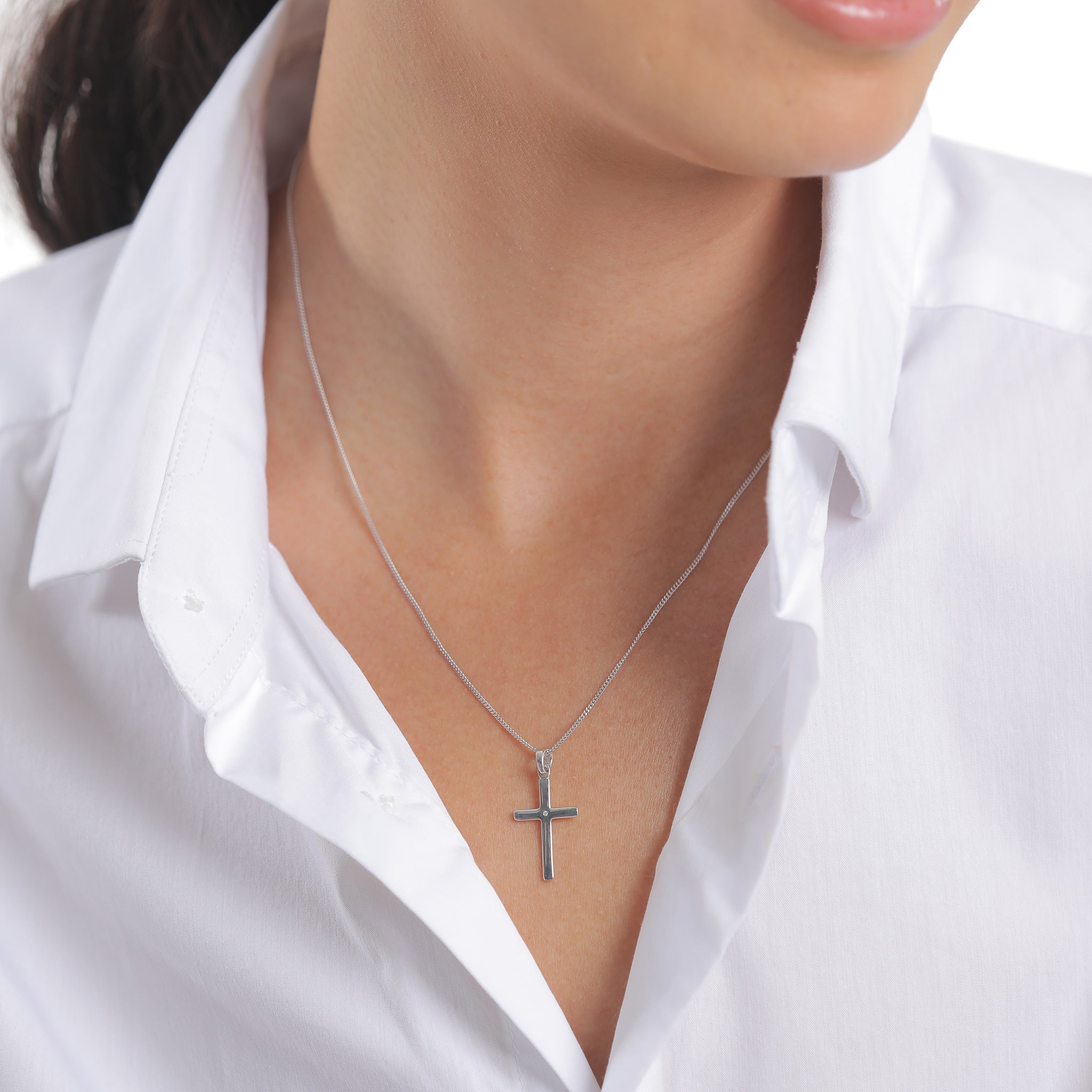 Silber - Elli DIAMONDS | Halskette Kreuz | Diamant (Weiß, 0,005 ct) | 925er Sterling Silber