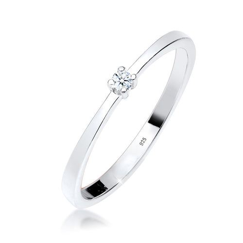 Weiß - Elli DIAMONDS | Solitär-Ring | Diamant ( Weiß, 0,03 ct ) | 925er Sterling Silber