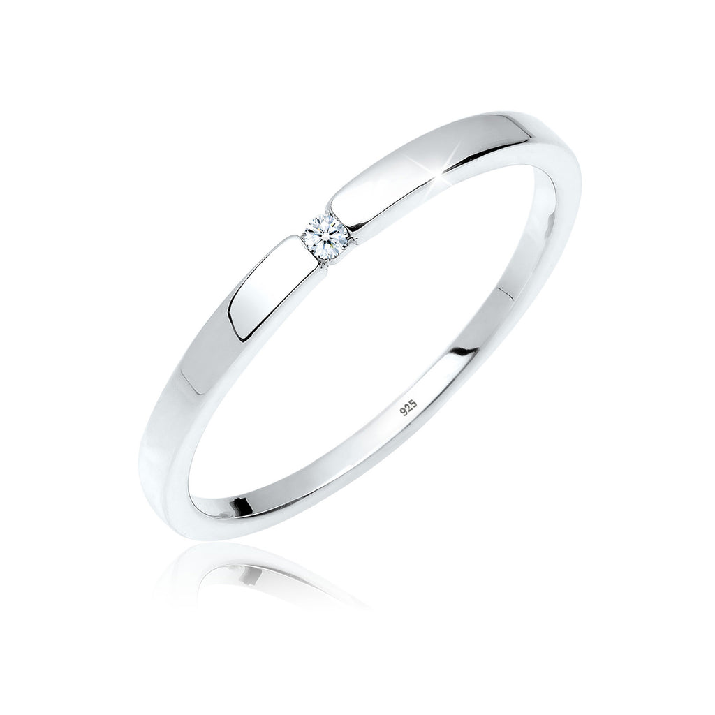 Weiß - Elli DIAMONDS | Solitär-Ring | Diamant ( Weiß, 0,015 ct ) | 925er Sterling Silber